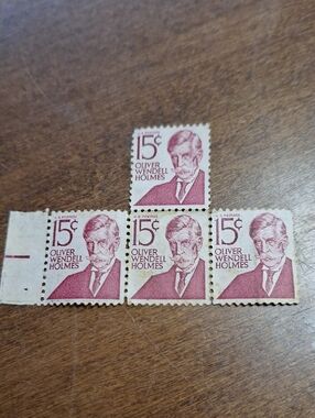 Just USA Pink 15¢ Oliver Wendell Holmes Vintage Stamp Strip